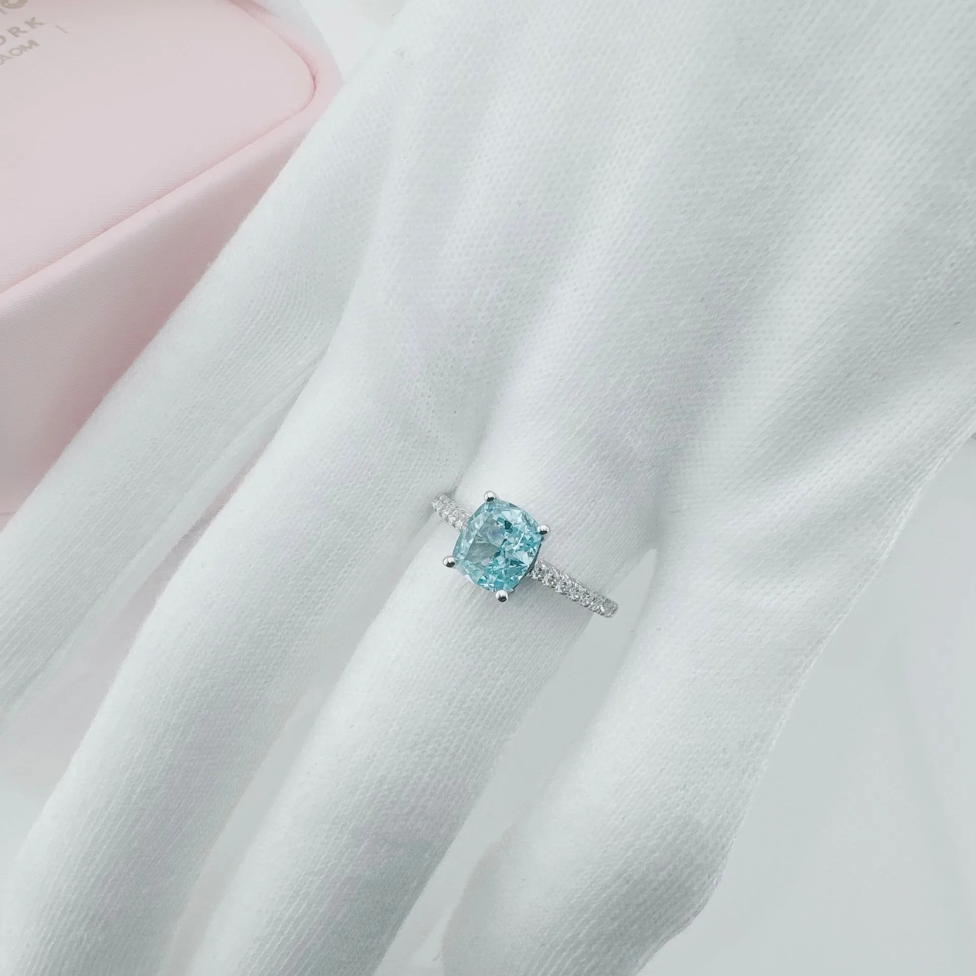 14k White Gold 1.5 Ct Light Blue Diamond Engagement Ring