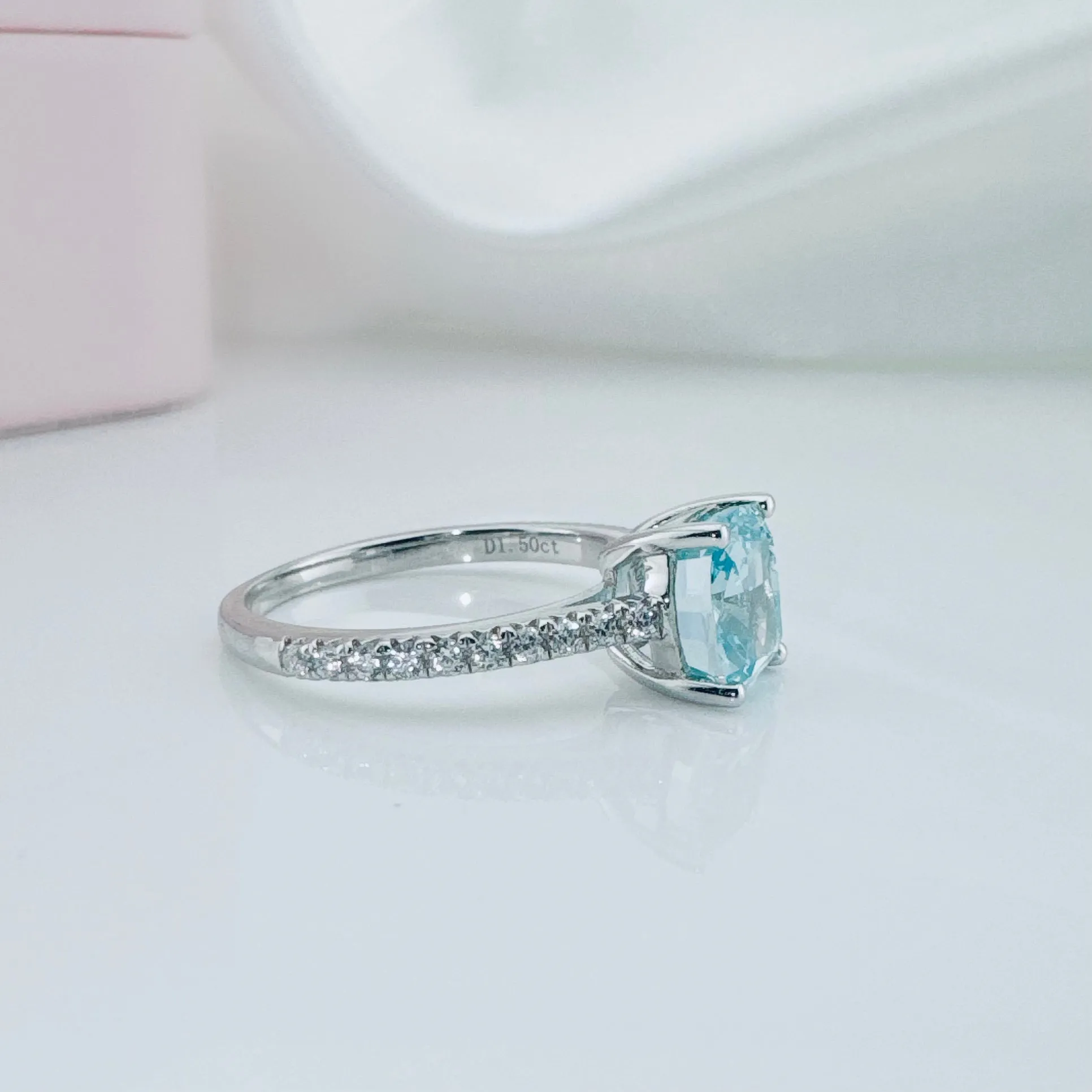 14k White Gold 1.5 Ct Light Blue Diamond Engagement Ring