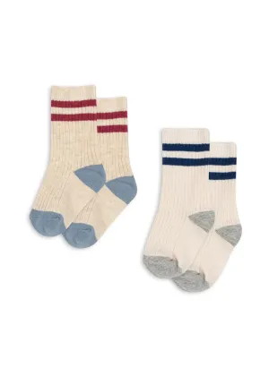 2 PACK RIB SOCKS - OFF WHITE/MULTI STRIP