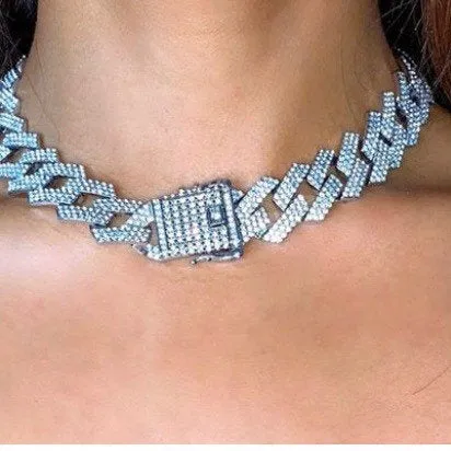 20mm Prong Cuban Link Chain choker,iced cuban chain, bling Necklace chain For Men and women cuban link chain ,cuban choker ,