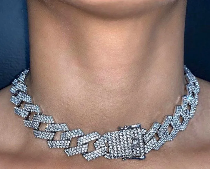 20mm Prong Cuban Link Chain choker,iced cuban chain, bling Necklace chain For Men and women cuban link chain ,cuban choker ,