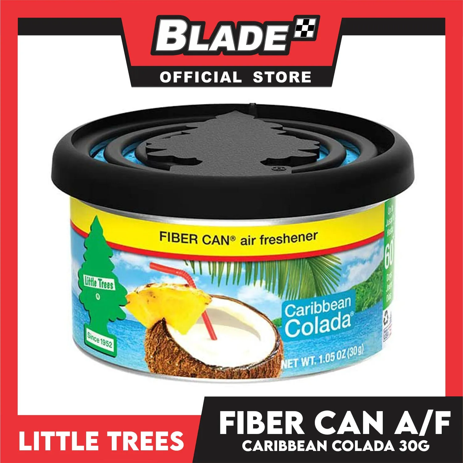 6pcs Little Trees Fiber Can Air Freshener 30g (Caribbean Colada) Fiber Can Provides a Long-Lasting Scent for Auto or Home