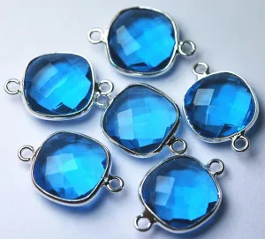 925 Sterling Silver,Light Sky Blue Quartz Faceted Cushion Shape Pendent, 10 Piece Of 19mm Approx