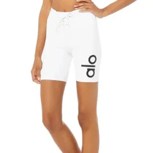 Alo yoga lace up biker shorts white