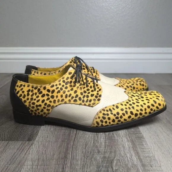 Bespoke yellow &amp; black calf hair fur square toe dress oxford custom shoe 11.5