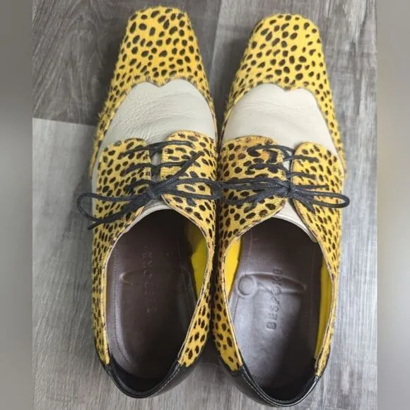 Bespoke yellow &amp; black calf hair fur square toe dress oxford custom shoe 11.5