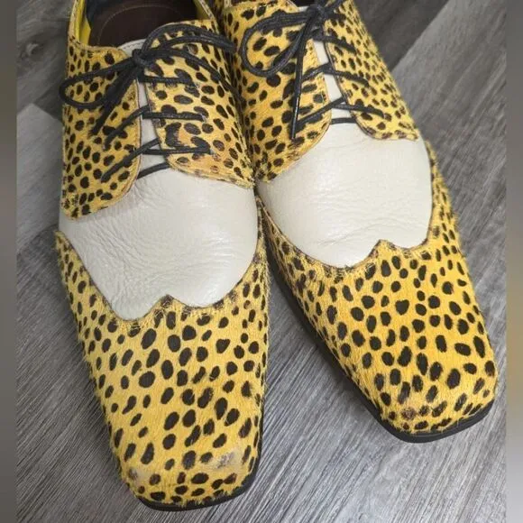 Bespoke yellow &amp; black calf hair fur square toe dress oxford custom shoe 11.5