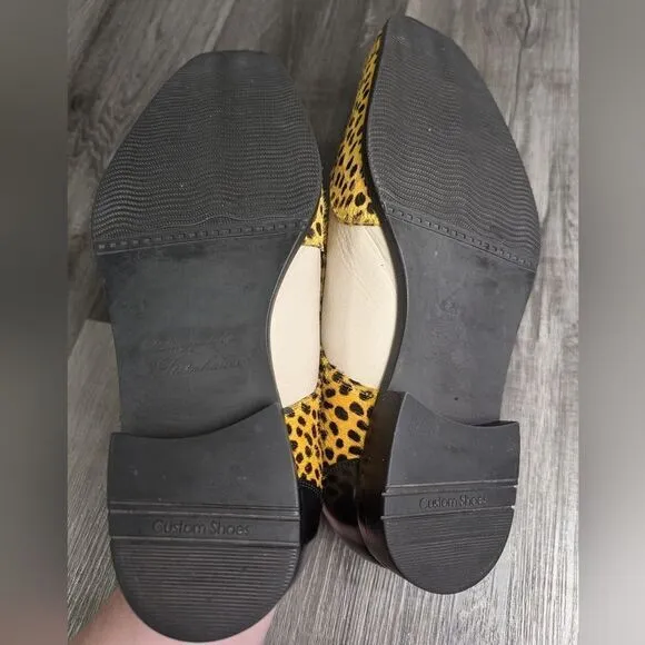 Bespoke yellow &amp; black calf hair fur square toe dress oxford custom shoe 11.5