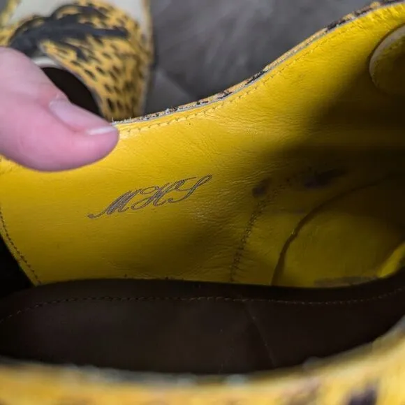 Bespoke yellow &amp; black calf hair fur square toe dress oxford custom shoe 11.5