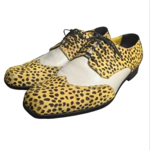 Bespoke yellow &amp; black calf hair fur square toe dress oxford custom shoe 11.5