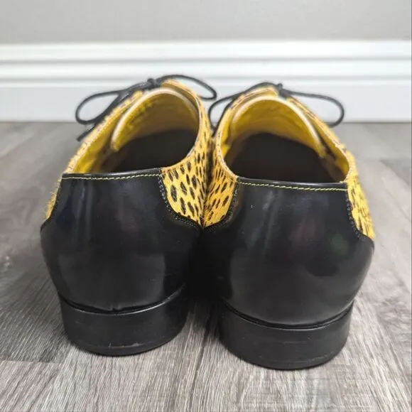 Bespoke yellow &amp; black calf hair fur square toe dress oxford custom shoe 11.5
