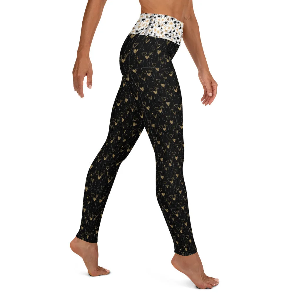Black and Gold Hearts - Yoga Leggings