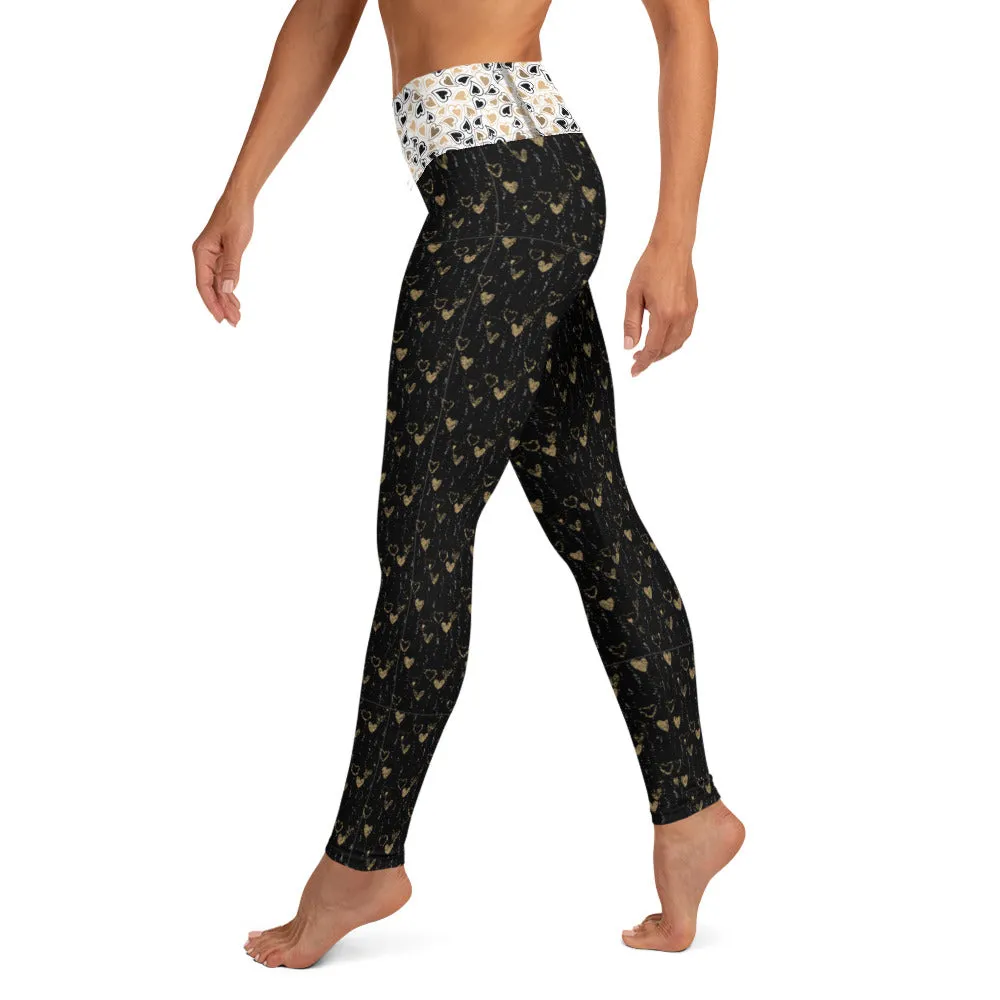 Black and Gold Hearts - Yoga Leggings