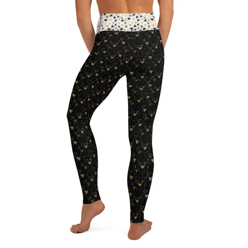 Black and Gold Hearts - Yoga Leggings