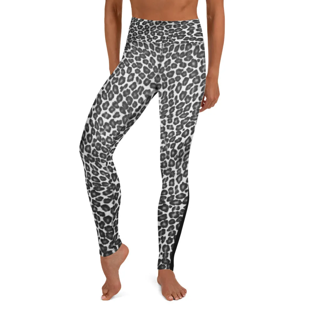 Black and White Leopard Print W/Stripes Yoga Leggings