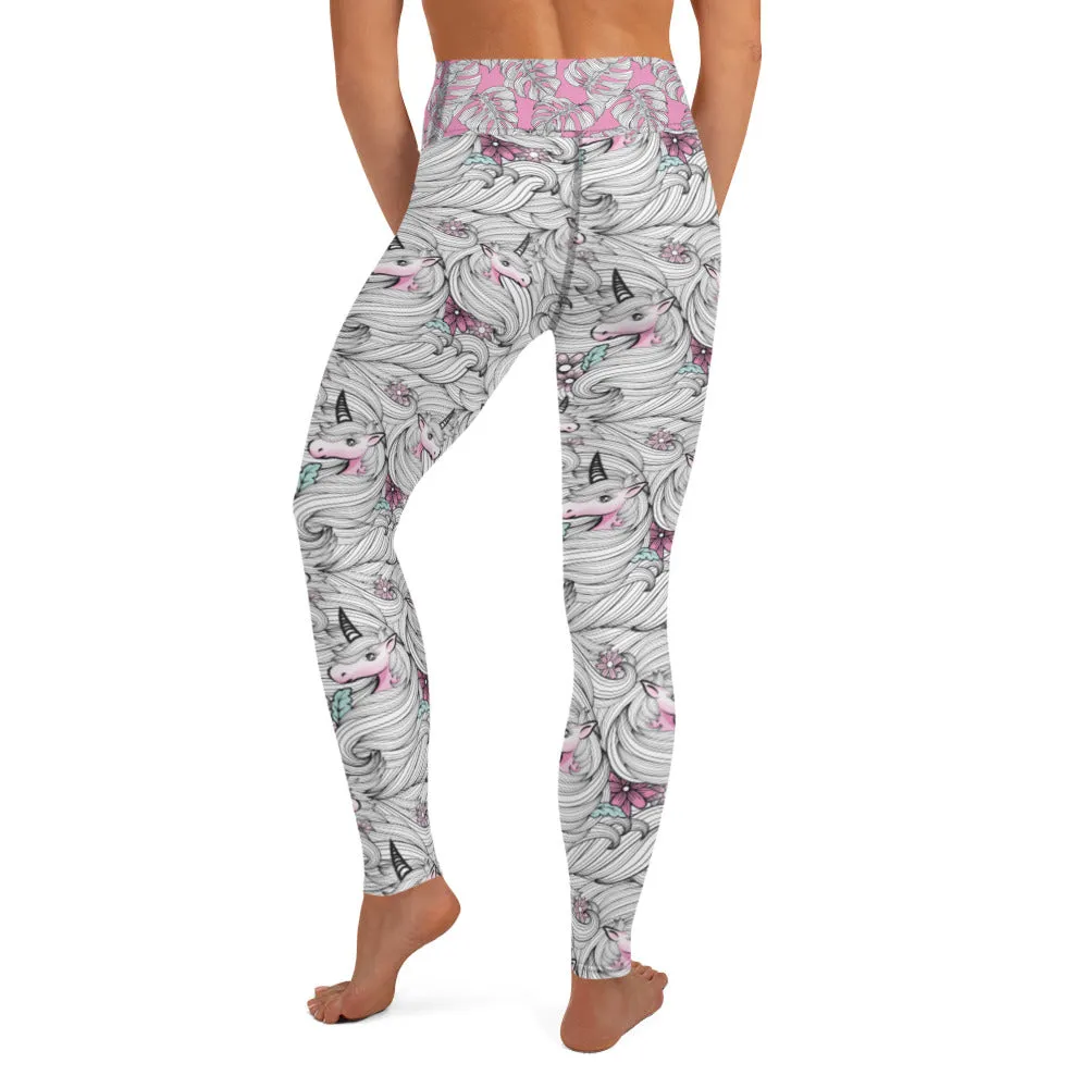 Black and White Unicorns with Pink - Yoga Leggings