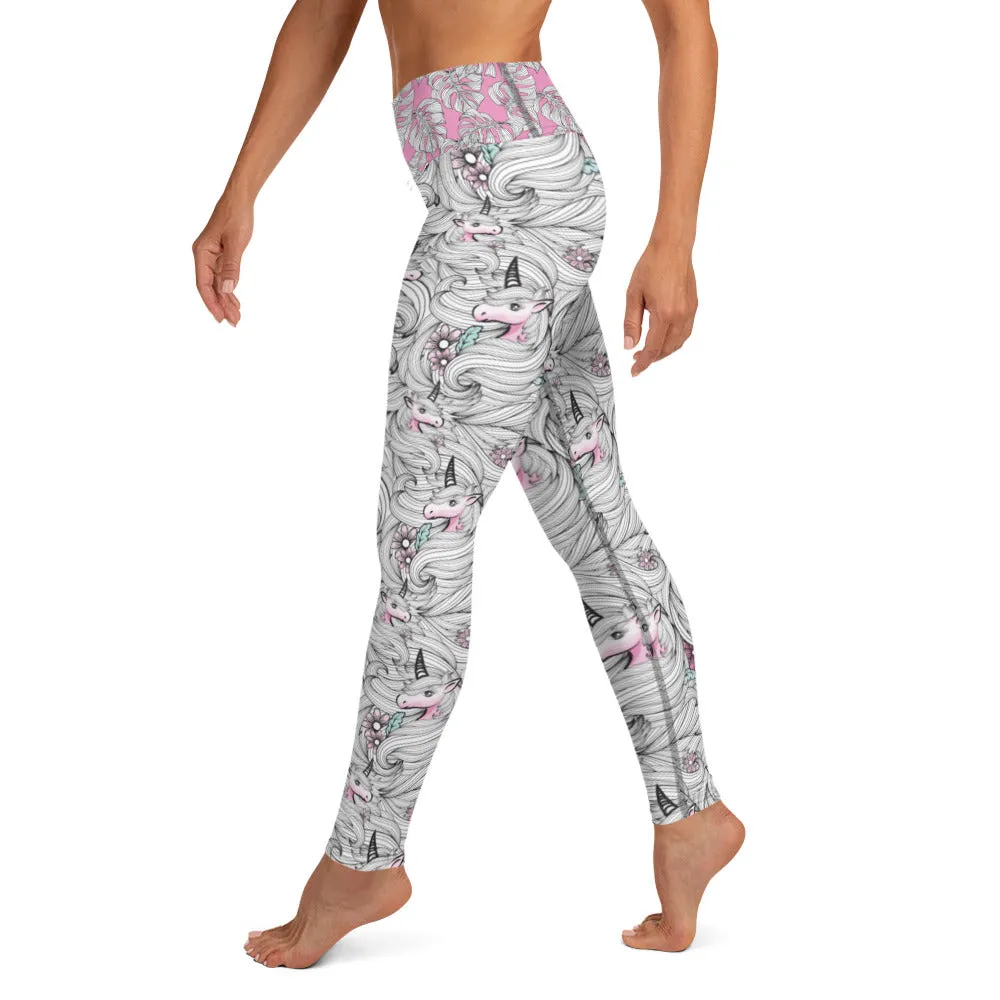 Black and White Unicorns with Pink - Yoga Leggings