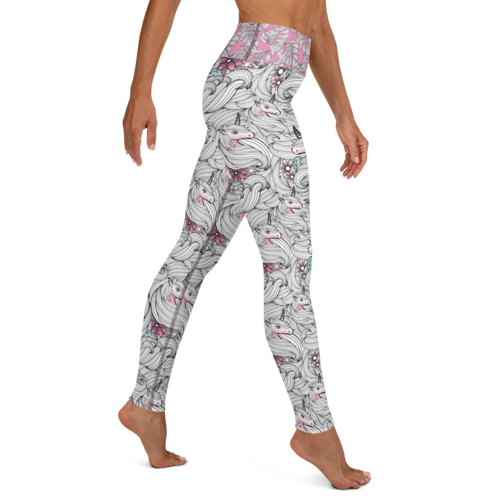 Black and White Unicorns with Pink - Yoga Leggings