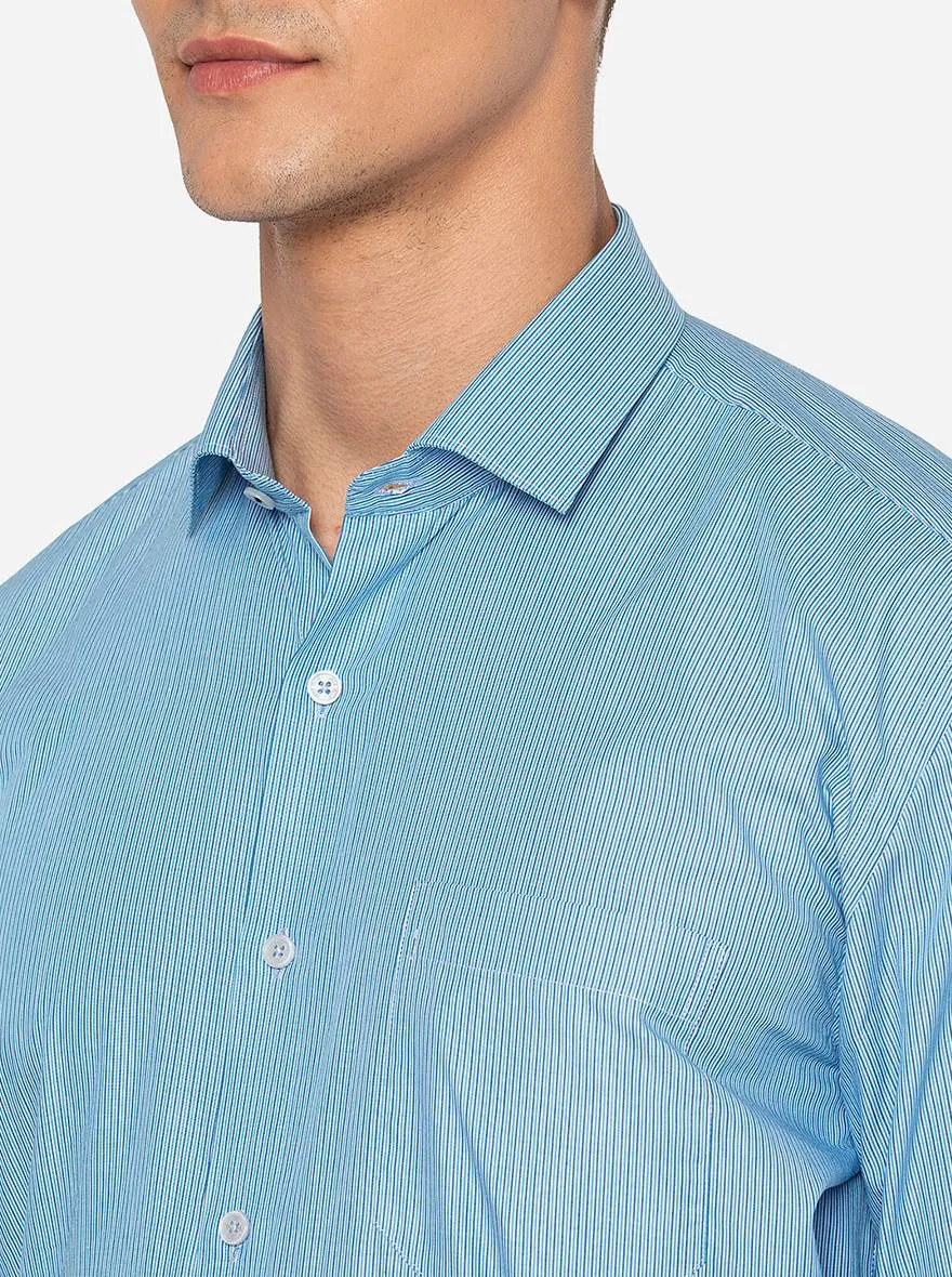 Blue Striped Regular Fit Formal Shirt | JadeBlue