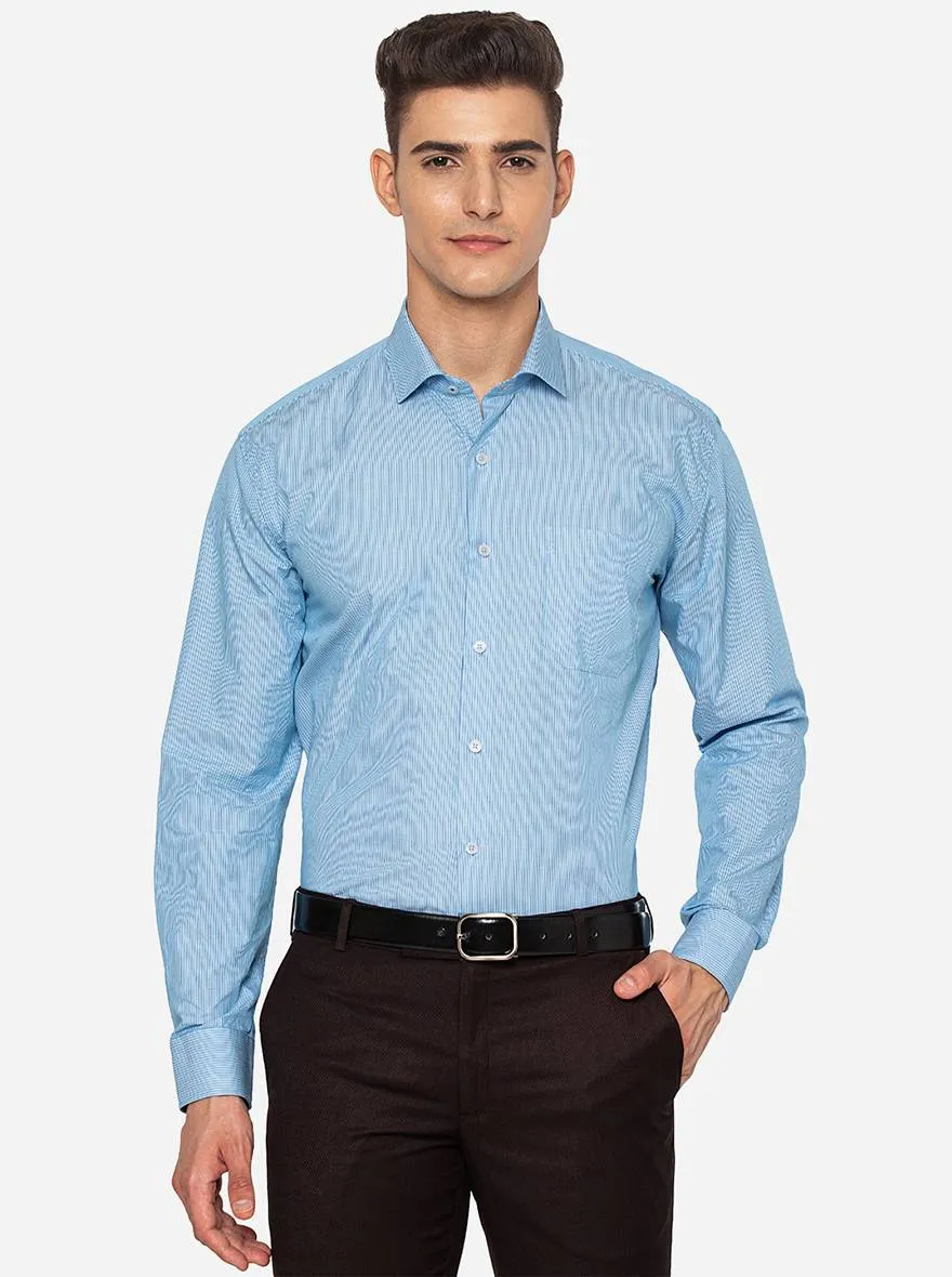 Blue Striped Regular Fit Formal Shirt | JadeBlue