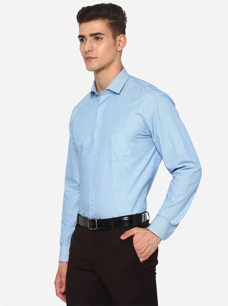 Blue Striped Regular Fit Formal Shirt | JadeBlue