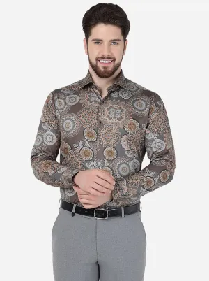 Brown Printed Slim Fit Party Wear Shirt | Wyre