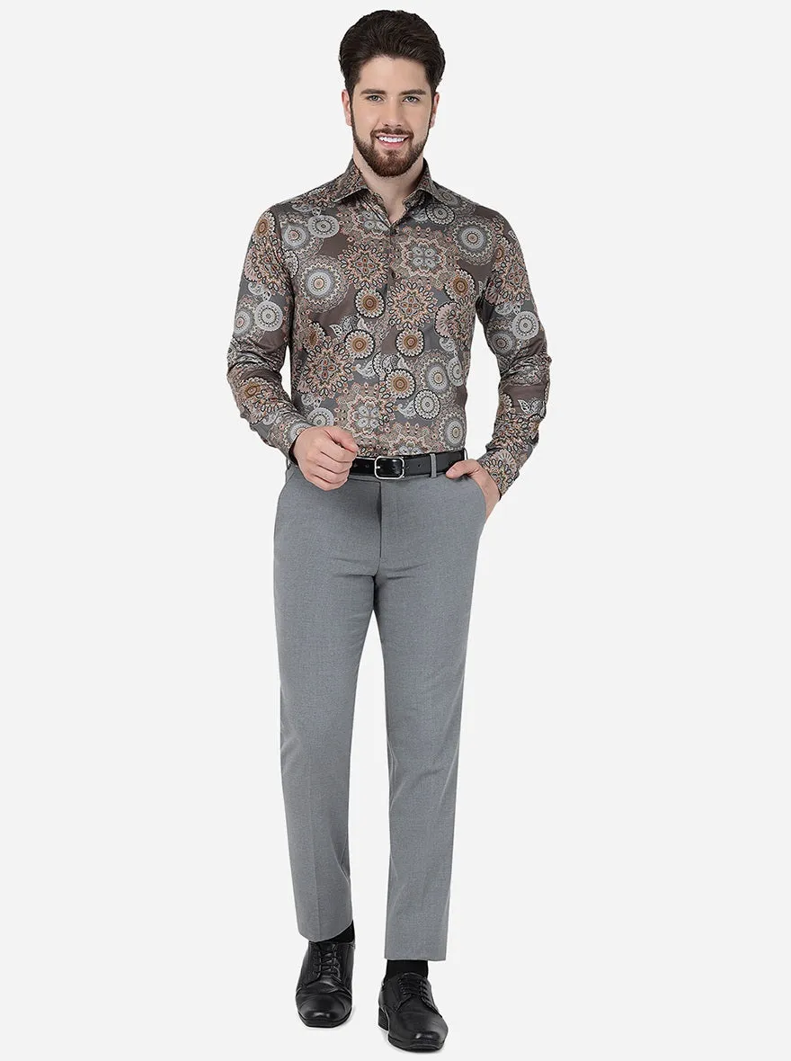 Brown Printed Slim Fit Party Wear Shirt | Wyre