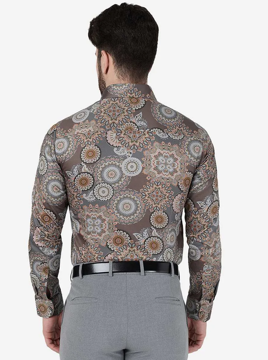 Brown Printed Slim Fit Party Wear Shirt | Wyre