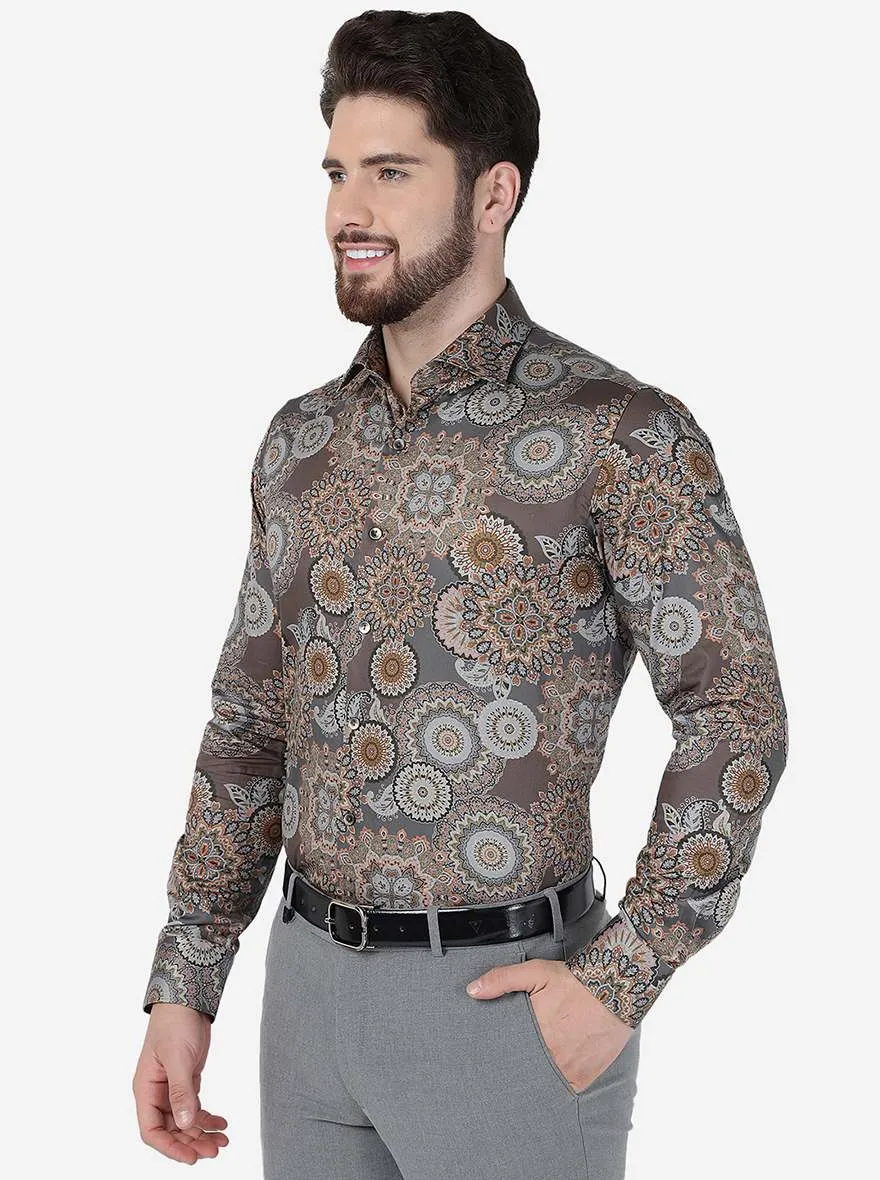 Brown Printed Slim Fit Party Wear Shirt | Wyre