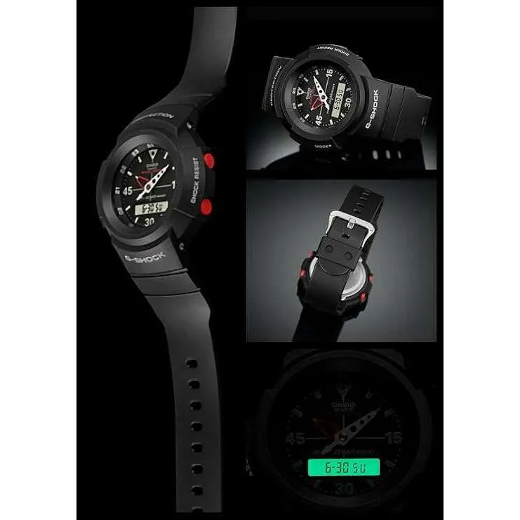CASIO G-SHOCK ANALOG DIGITAL ROUND DIAL BLACK MEN WATCH AW-500E-1EJF
