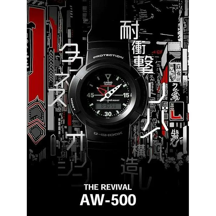 CASIO G-SHOCK ANALOG DIGITAL ROUND DIAL BLACK MEN WATCH AW-500E-1EJF