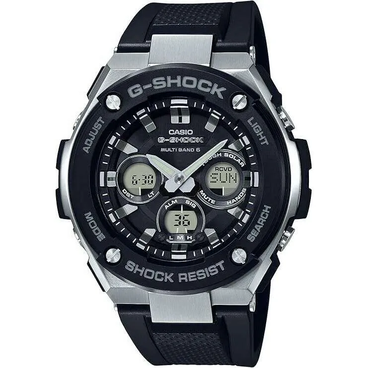 CASIO G-SHOCK G-STEEL RADIO SOLAR ANALOG DIGITAL DIAL BLACK & SILVER MEN WATCH GST-W300-1AJF
