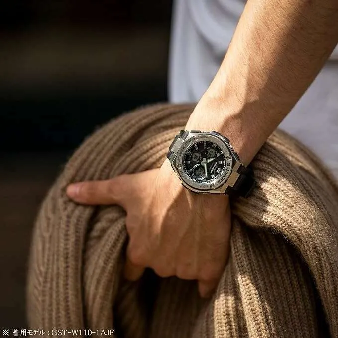 CASIO G-SHOCK G-STEEL RADIO SOLAR ANALOG DIGITAL DIAL SILVER & GOLD MEN WATCH GST-W110D-1A9JF
