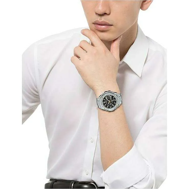 CASIO G-SHOCK G-STEEL RADIO SOLAR ANALOG DIGITAL DIAL SILVER & GOLD MEN WATCH GST-W110D-1A9JF