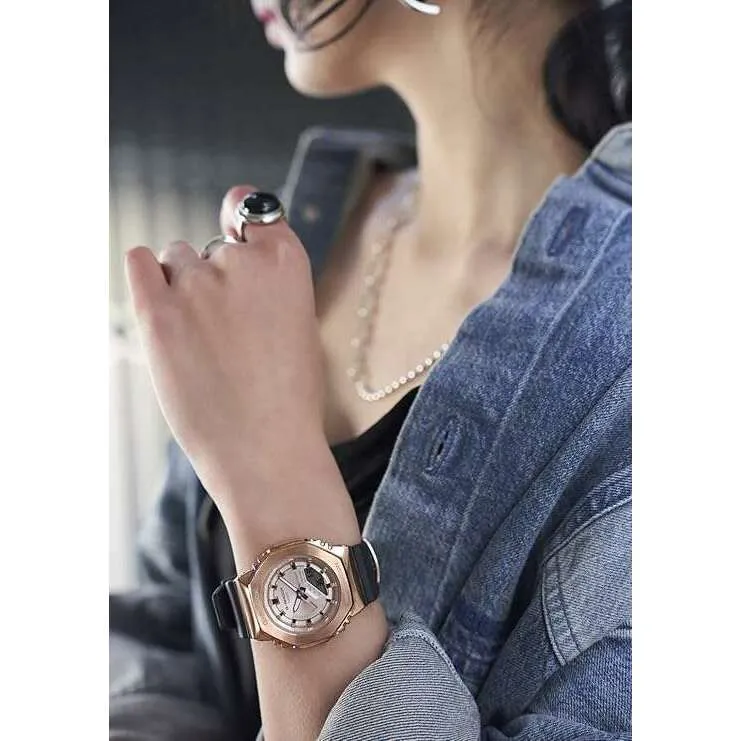 CASIO G-SHOCK MID-SIZE MODEL METAL COVERED BLACK & PINK GOLD LADIES WATCH GM-S2100PG-1A4JF