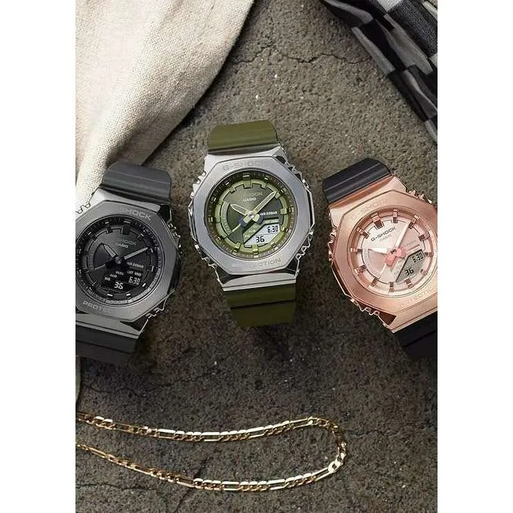 CASIO G-SHOCK MID-SIZE MODEL METAL COVERED BLACK & PINK GOLD LADIES WATCH GM-S2100PG-1A4JF