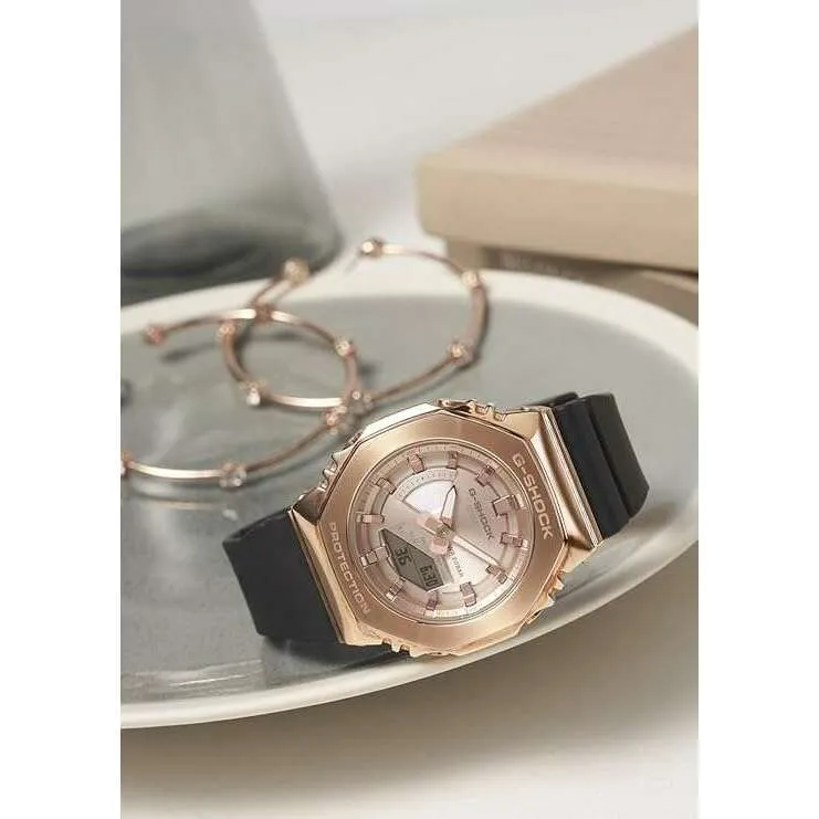 CASIO G-SHOCK MID-SIZE MODEL METAL COVERED BLACK & PINK GOLD LADIES WATCH GM-S2100PG-1A4JF