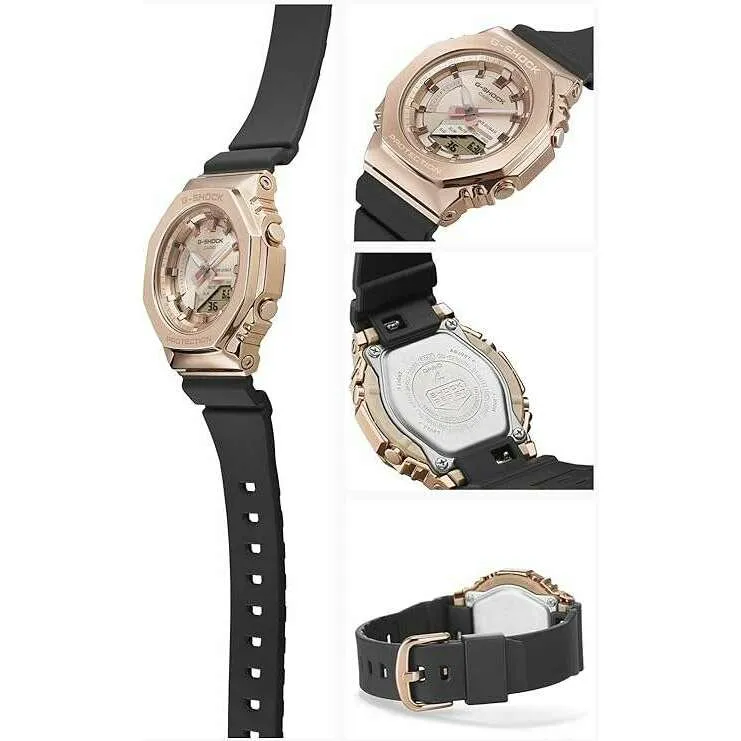 CASIO G-SHOCK MID-SIZE MODEL METAL COVERED BLACK & PINK GOLD LADIES WATCH GM-S2100PG-1A4JF