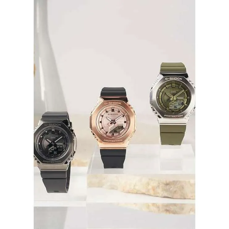 CASIO G-SHOCK MID-SIZE MODEL METAL COVERED BLACK & PINK GOLD LADIES WATCH GM-S2100PG-1A4JF