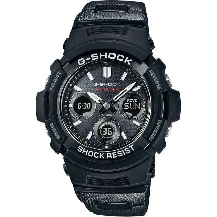 CASIO G-SHOCK RADIO SOLAR DAY-DATE ANALOG DIGITAL DIAL ALL BLACK MEN WATCH AWG-M100SBC-1AJF