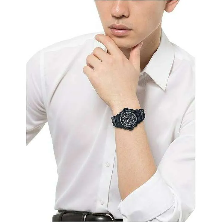 CASIO G-SHOCK RADIO SOLAR DAY-DATE ANALOG DIGITAL DIAL ALL BLACK MEN WATCH AWG-M100SBC-1AJF