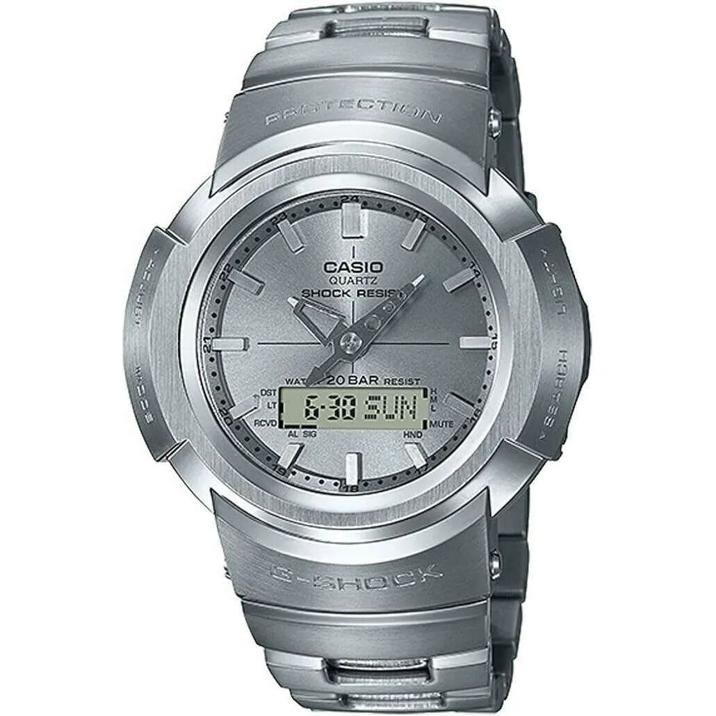 CASIO G-SHOCK RADIO SOLAR FULL METAL ANALOG DIGITAL SILVER MEN WATCH AWM-500D-1A8