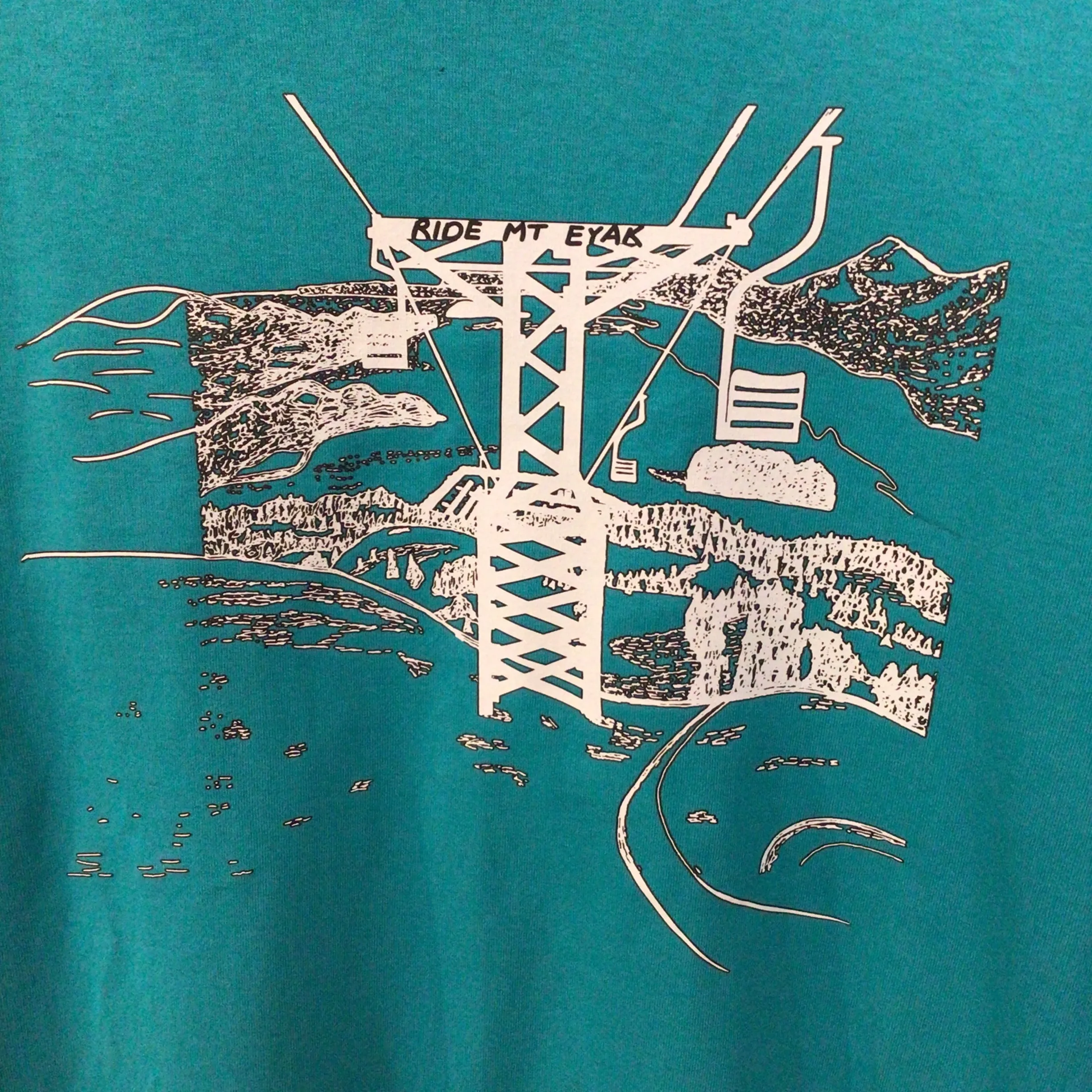 Cordova Alaska Ride Mt. Eyak Teal T Shirt print on front