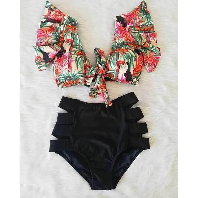 Cross-BorderRuffle Bikini Hih Waist Swimwear Women Swimsuit fashion
