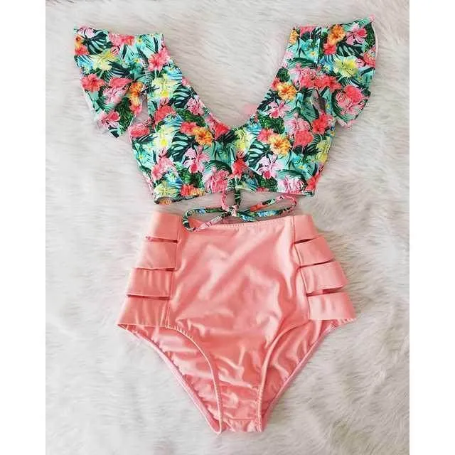 Cross-BorderRuffle Bikini Hih Waist Swimwear Women Swimsuit fashion