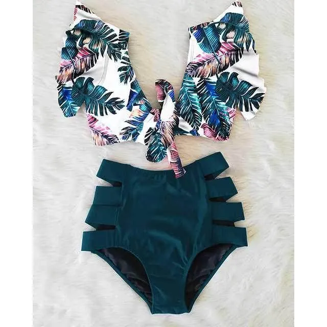 Cross-BorderRuffle Bikini Hih Waist Swimwear Women Swimsuit fashion