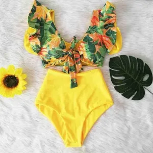 Cross-BorderRuffle Bikini Hih Waist Swimwear Women Swimsuit fashion