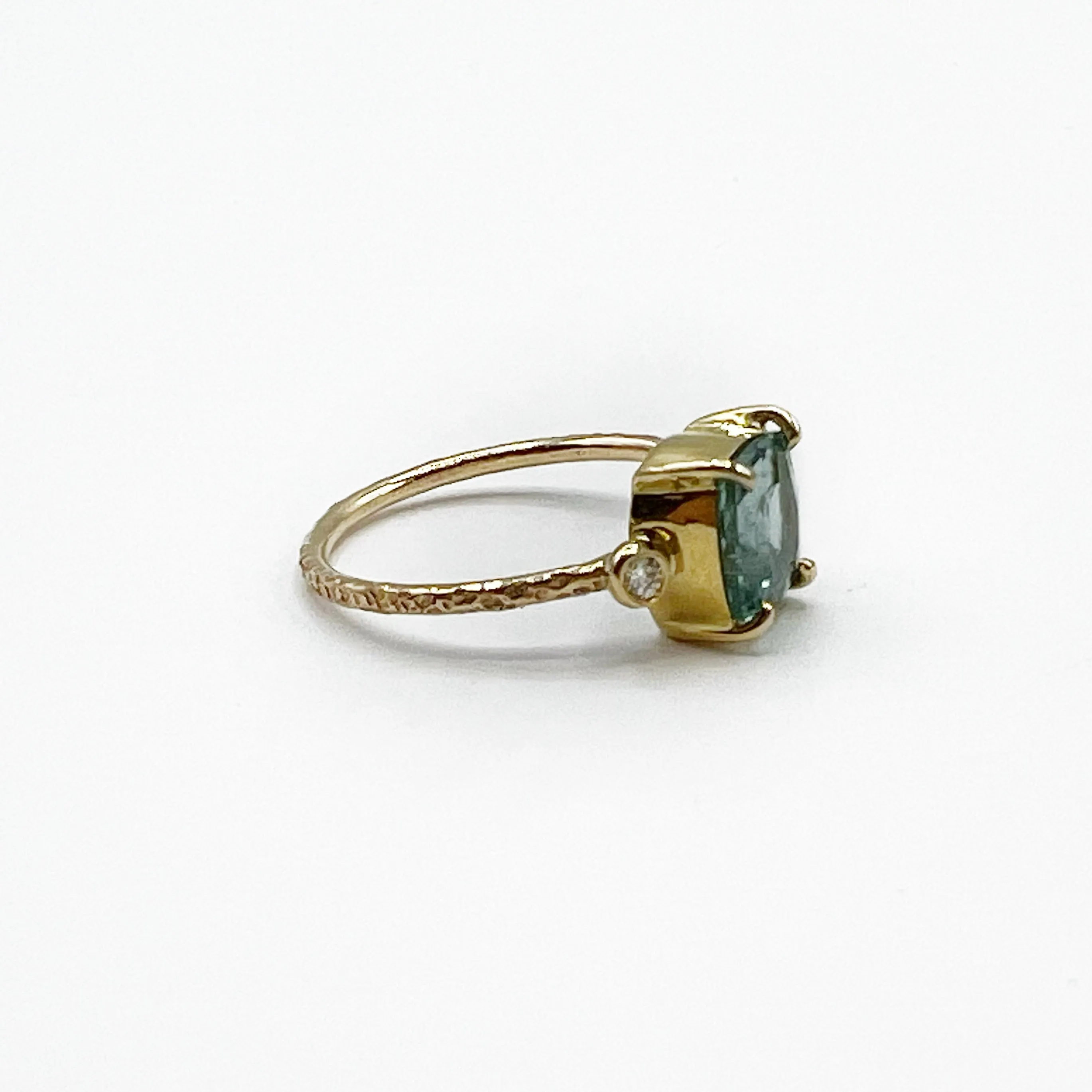 Cushion Cut Watery Emerald and Diamond Ring