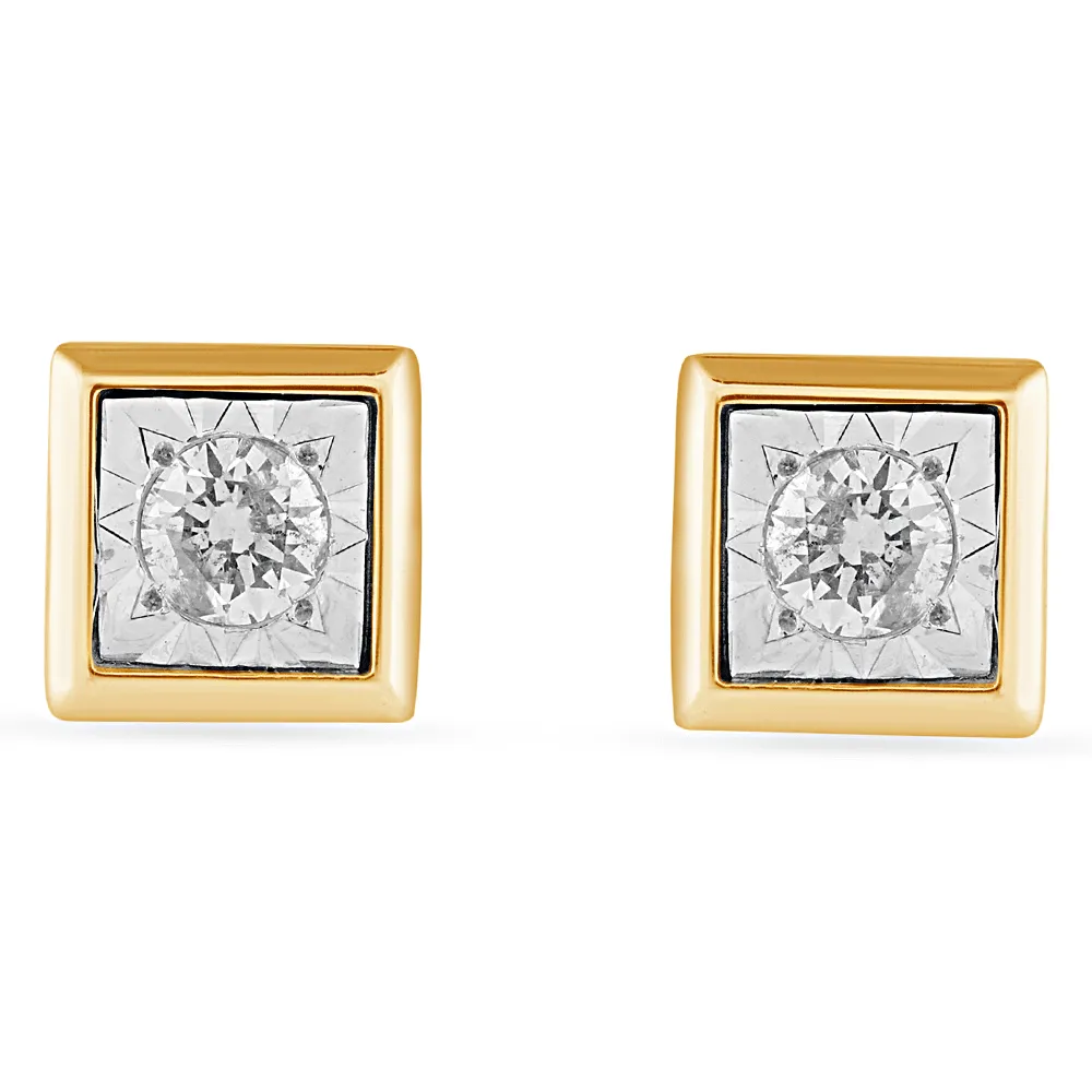 Cushion Shape Stud Earrings with 1/5ct of Diamonds in 9ct Yellow Gold