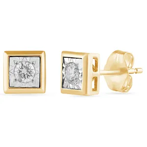 Cushion Shape Stud Earrings with 1/5ct of Diamonds in 9ct Yellow Gold
